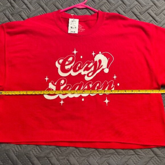 CHRISTMAS CROPPED SOFT SWEATSHIRT RED LOOSE FITTING 60% OFF! NWT LARGE - Picture 5 of 10